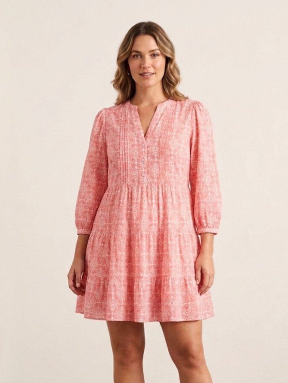 VINEYARD VINES Womens Pintuck Tiered Mini Dress Coral Cotton Resort Vacay Sz XXS